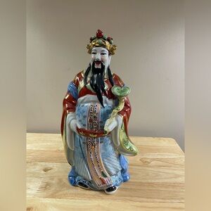 Lu Star God Porcelain Figurine Chinese God Of Wealth Cai Shen Ruyi 10.25"